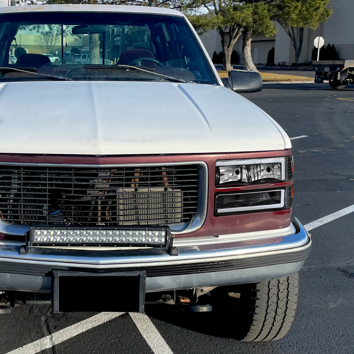 1994-1998 GMC C10 / C/K / Suburban / Sierra / Yukon LED Bar Factory Style Headlights, Corner Lights, and Bumper Lights (Matte Black Housing/Clear Lens)