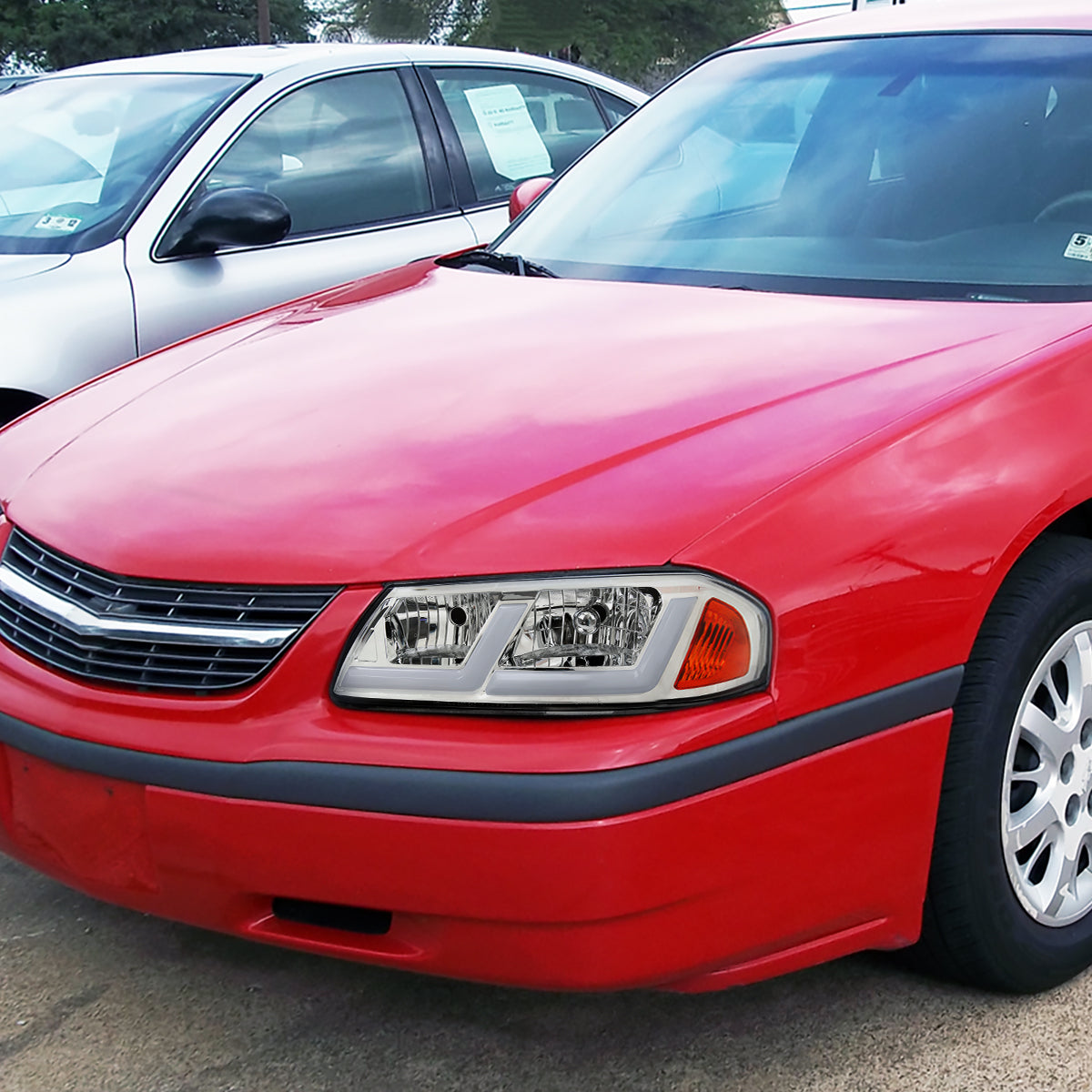 2000-2005 Chevrolet Impala LED Bar Factory Style Headlights (Chrome Housing/Clear Lens)