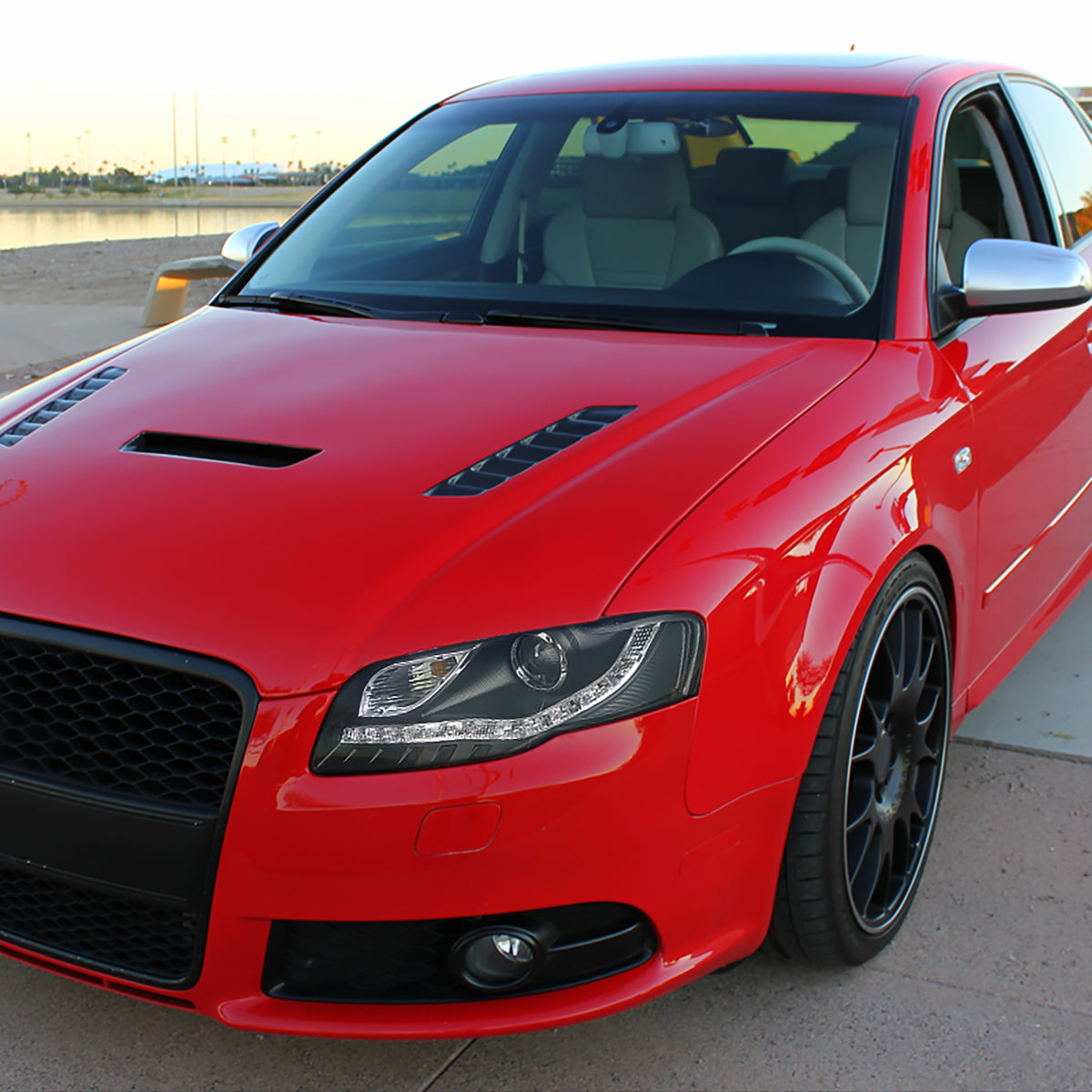 2006-2008 Audi A4 Projector Headlights w/ R8 Style SMD LED Light Strip (Matte Black Housing/Clear Lens)