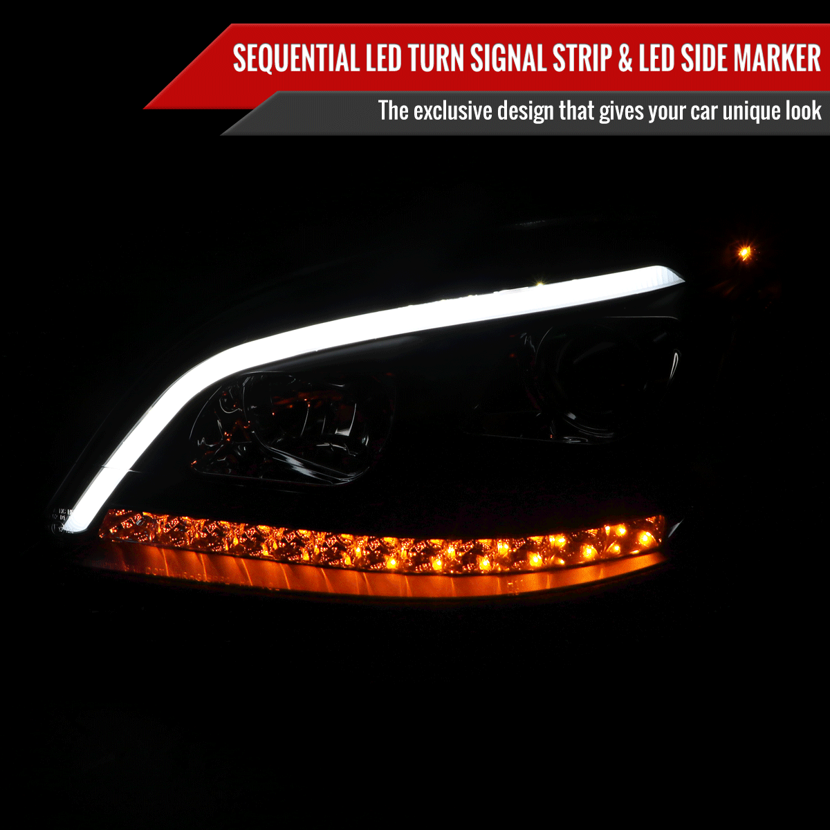 2006-2008 Mercedes Benz W164 ML Class LED Bar Projector Headlights w/ Sequential Turn Signal Lights (Glossy Black Housing/Smoked Lens)