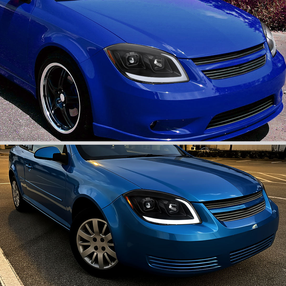 2005??2010 Chevrolet Cobalt Pontiac G5/Pursuit LED Bar Projector Headlights w/ LED DRL Light Tube (Matte Black Housing / Clear Lens)