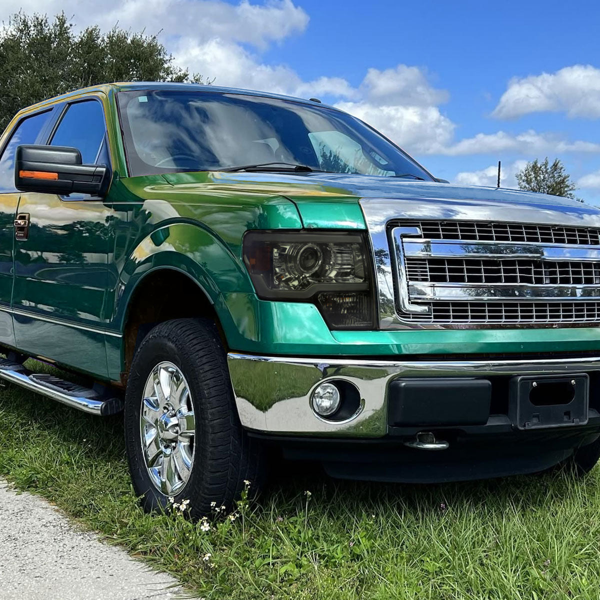 2009-2014 Ford F-150 LED Strip Projector Headlights (Chrome Housing/Smoked Lens)