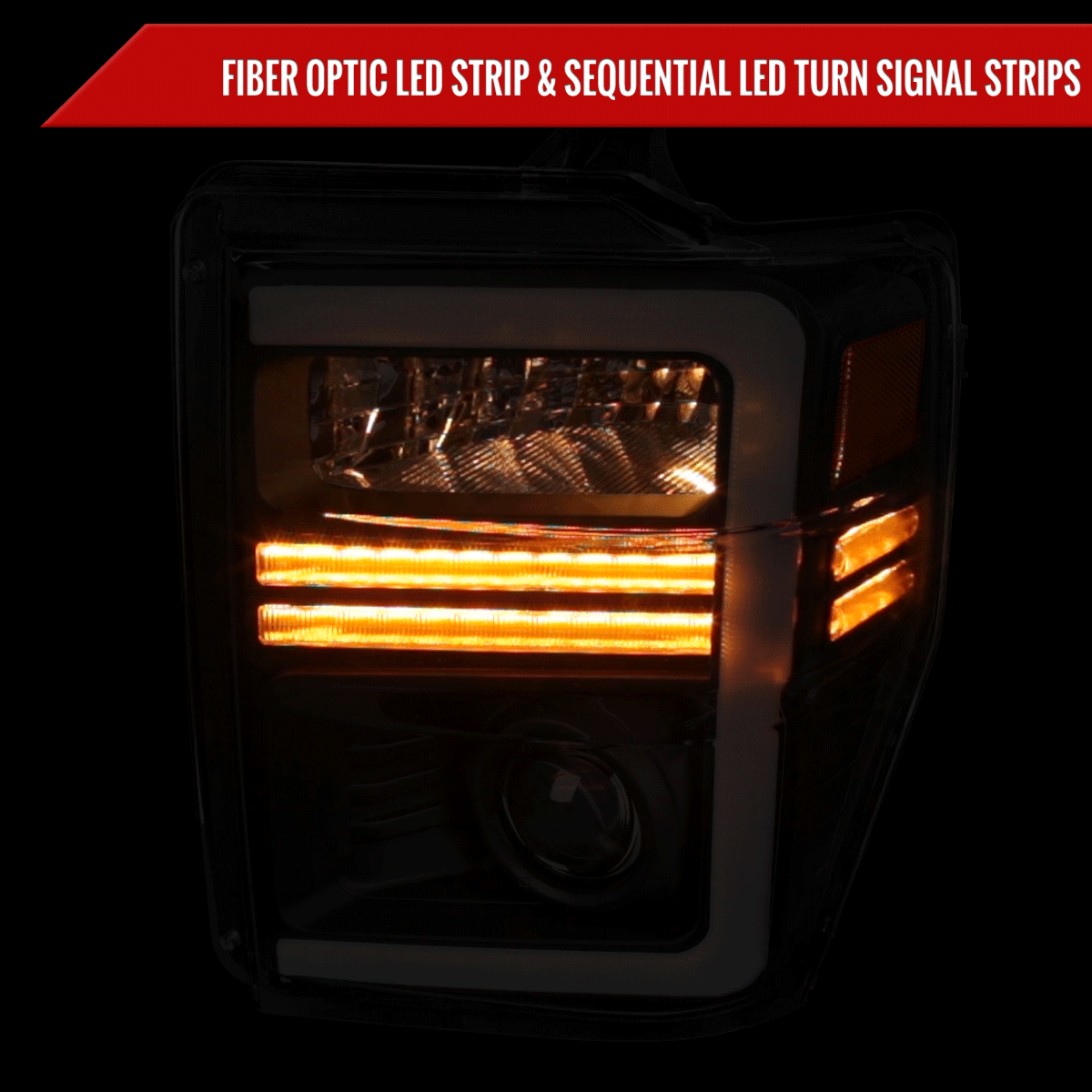 2008-2010 Ford F-250/F-350/F-450/F-550 Super Duty Projector Headlights w/ LED Sequential Turn Signal (Matte Black Housing/Clear Lens)