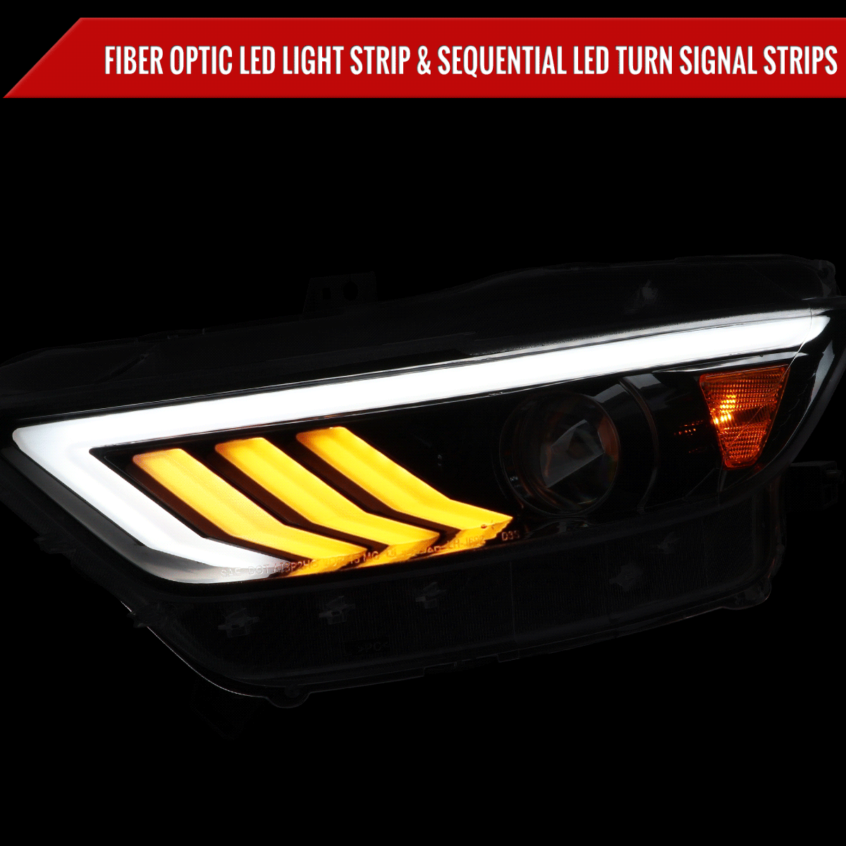 2015-2017 Ford Mustang HID-Type LED Sequential Turn Signal Projector Headlights (Glossy Black Housing/Smoked Lens)
