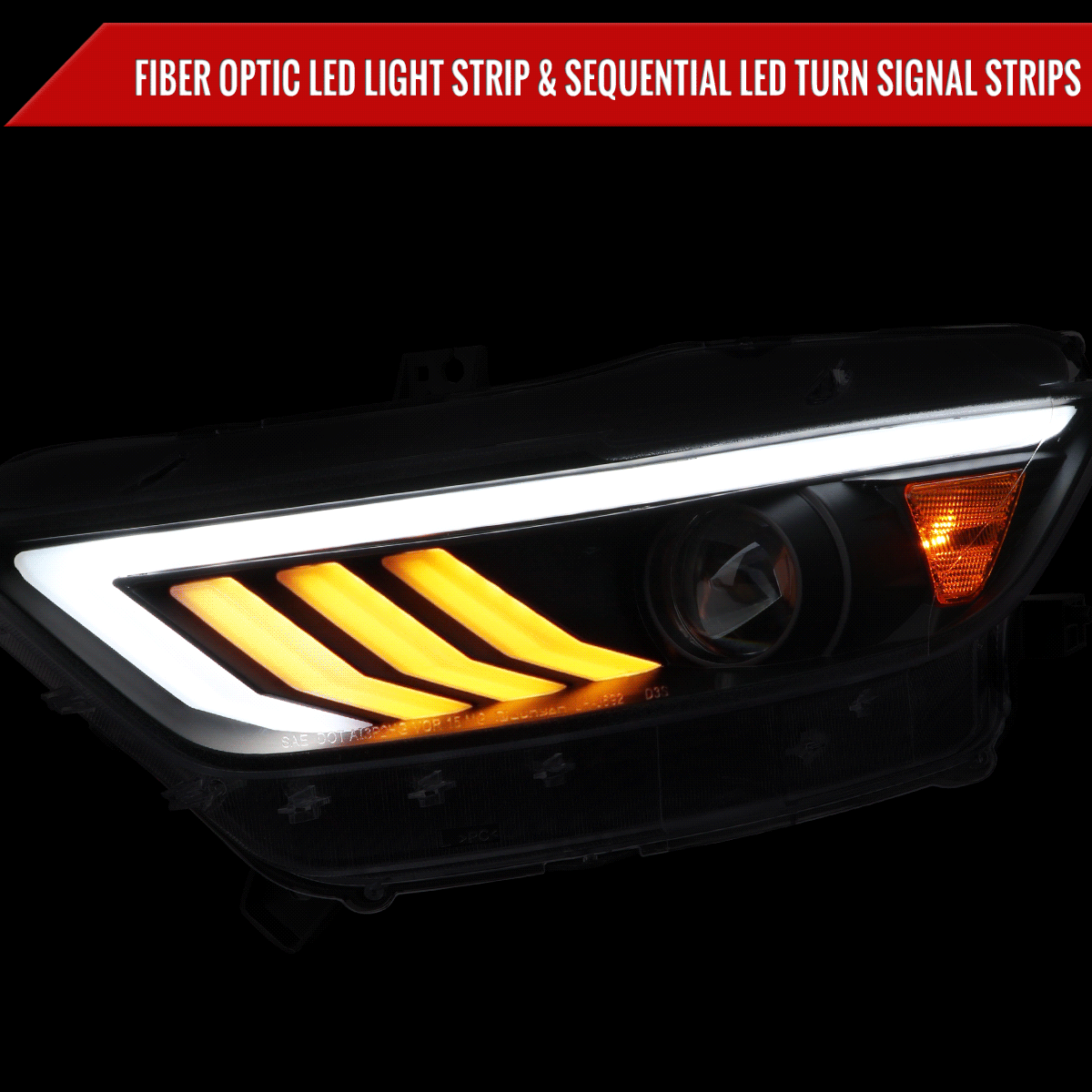 2015-2017 Ford Mustang HID-Type LED Sequential Turn Signal Projector Headlights (Matte Black Housing/Clear Lens)