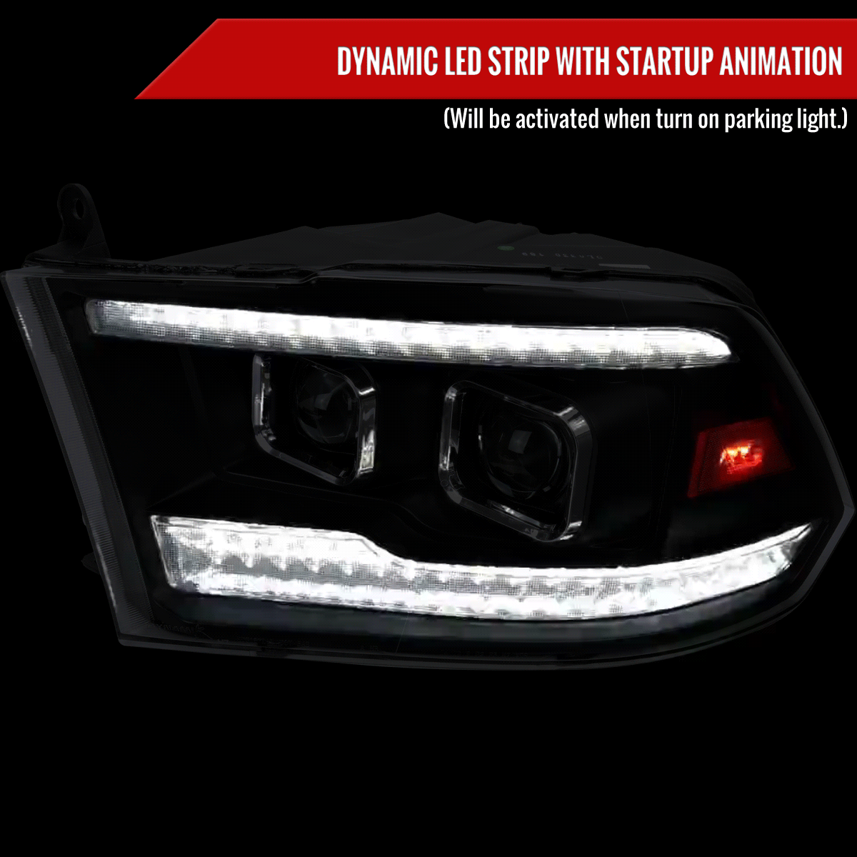 2009-2018 Dodge RAM 1500 / 2019-2021 RAM Classic / 2010-2018 RAM 2500 3500 Switchback Sequential Projector Headlights (Matte Black Housing/Clear Lens)