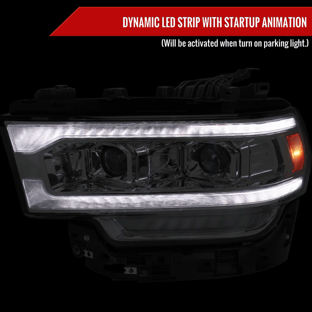 2019-2024 Dodge RAM 2500/3500/4500/5500 Switchback Sequential LED Turn Signal Projector Headlights (Matte Black Housing/Clear Lens)