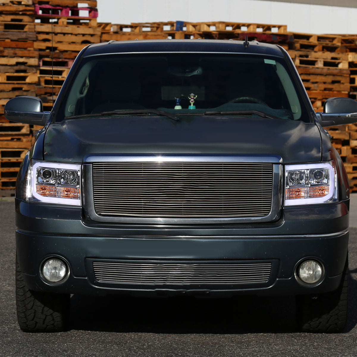 2007-2013 GMC Sierra 1500 / 2007-2014 Sierra 1500HD 2500HD 3500HD / 2009-2013 Sierra 1500 Hybrid LED C-Bar Projector Headlights (Chrome Housing/Clear Lens)