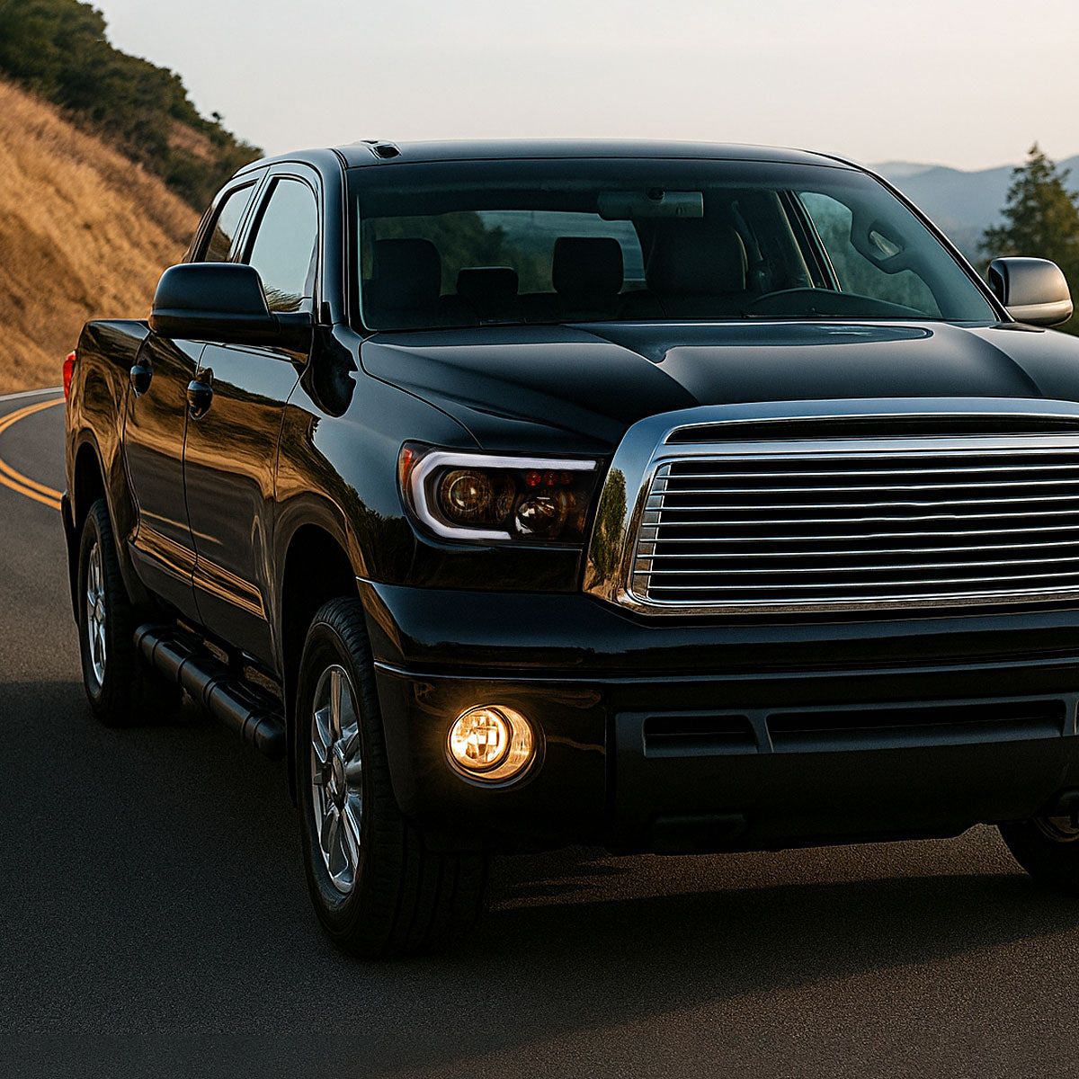 2007-2013 Toyota Tundra/2008-2017 Sequoia Retro Style LED Tube Projector Headlights with LED Turn Signals (Matte Black Housing/Clear Lens)