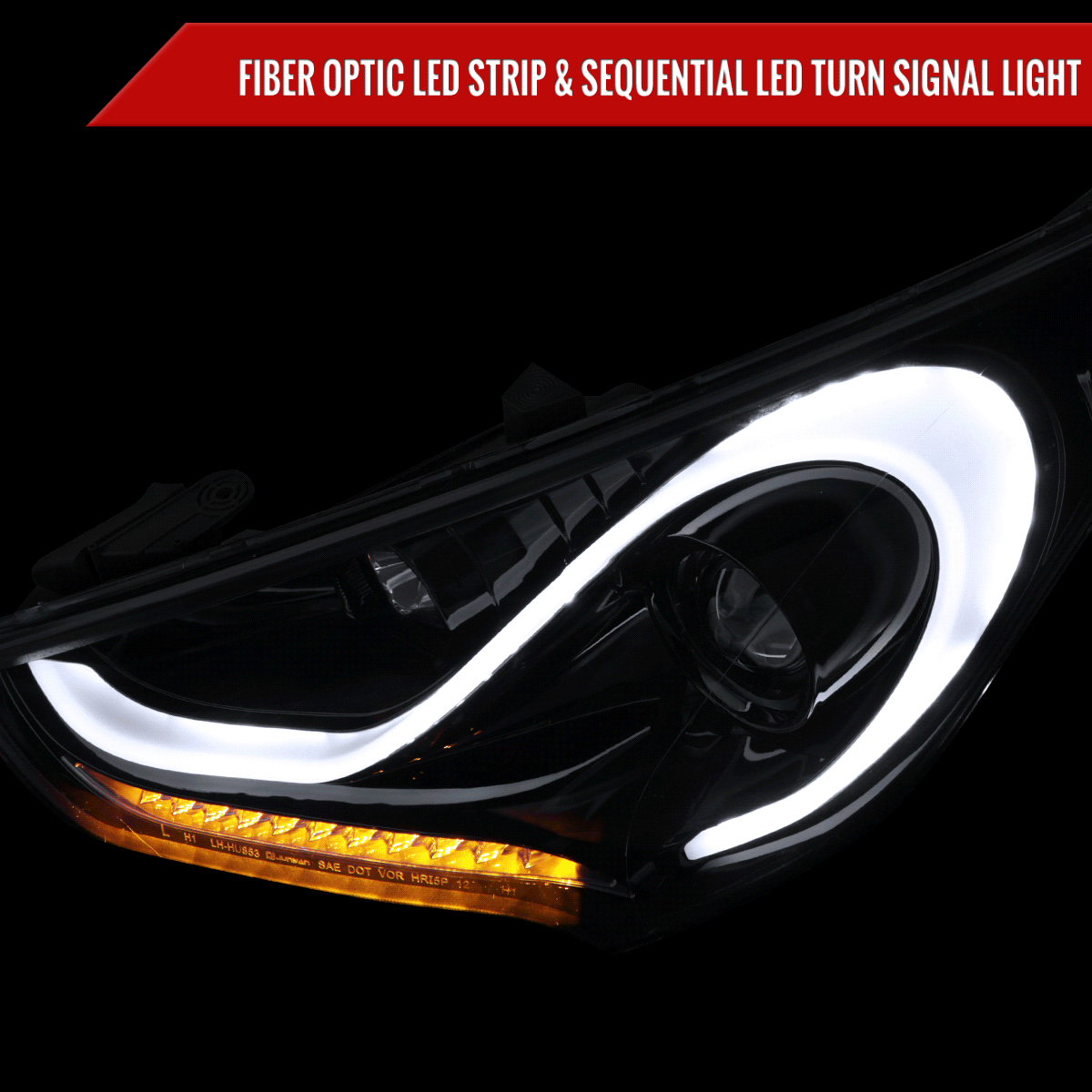 2012-2017 Hyundai Veloster LED Bar Projector Headlights w/ Sequential Turn Signal Lights (Glossy Black Housing/Smoked Lens)