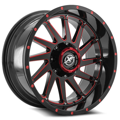 XF OFFROAD XF-216 - Gloss Black Milled Red 20x10 ET-12 5x139.7/5x150