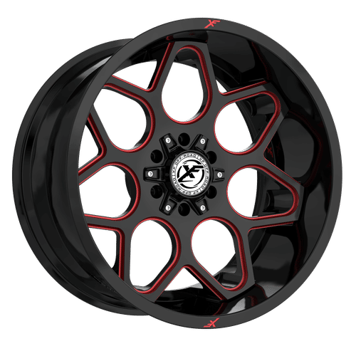 XF OFFROAD XF-233 - Gloss Black Milled Red 20x10 ET-12 6x135/6x139.7