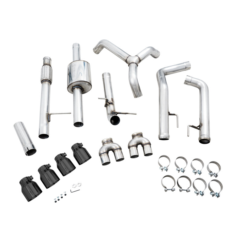 AWE Tuning 4th Gen GM 1500 5.3L 0FG Catback Split Rear Exit (w/ Bumper Cutouts) - Quad Diamond Tips
