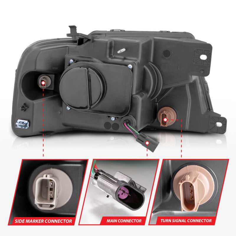 ANZO 2004-2008 Ford F-150 Projector Headlights w/ Light Bar Chrome Housing