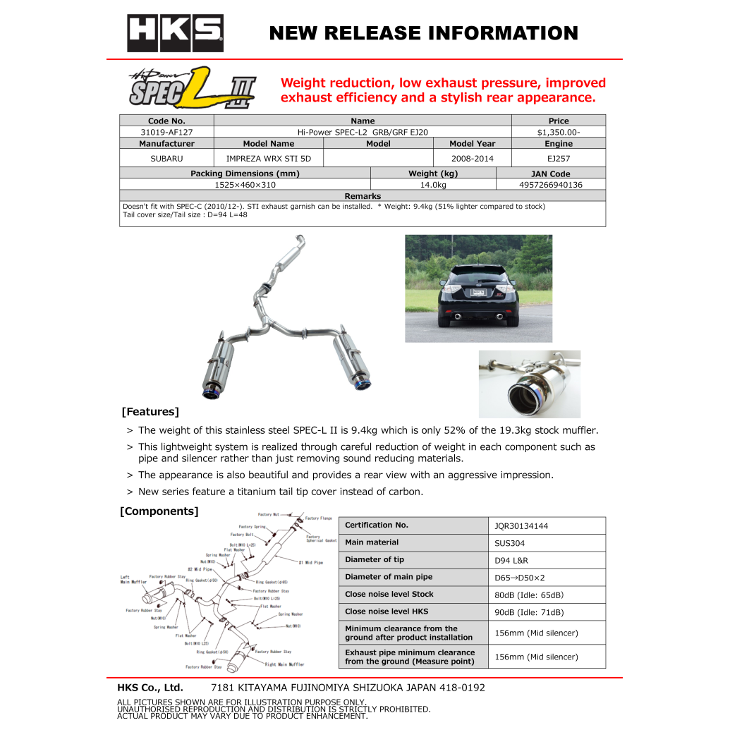 HKS Hi-Power SPEC-L2 - Subaru WRX STI Hatchback