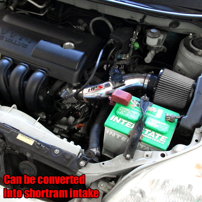 HPS Performance Cold Air Intake Kit 2003-2004 Toyota Corolla 1.8L, Converts to Shortram, Polish