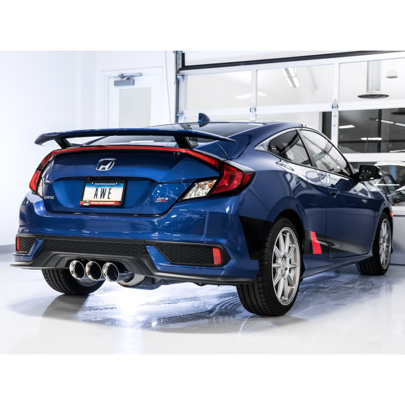 AWE Tuning 17-20 Honda Civic Si 1.5L Turbo Dual-to-Triple Tip Conversion Kit - Chrome Silver Tip