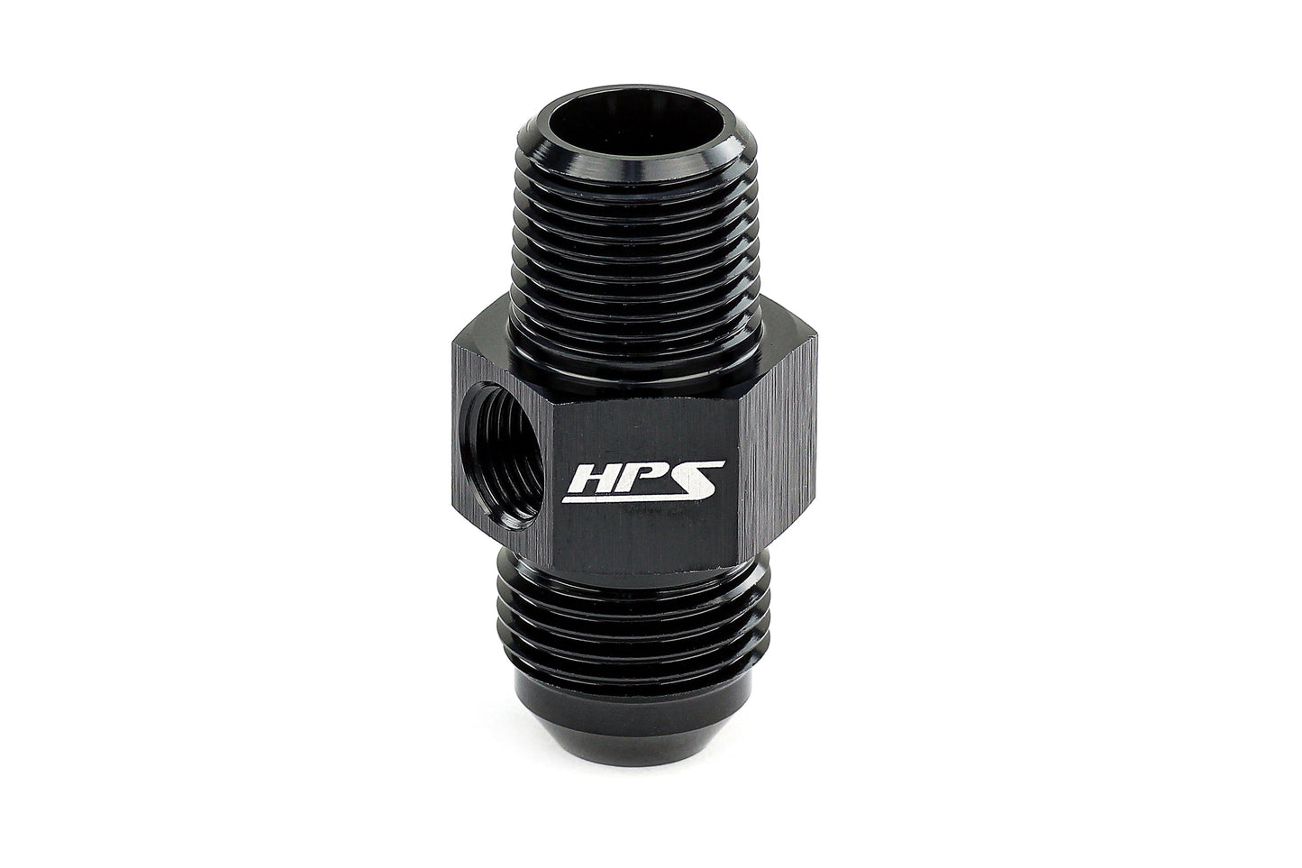 HPS Performance AN Male to NPT Male Adapter with 1/8" NPT Female Port, Aluminum, Black