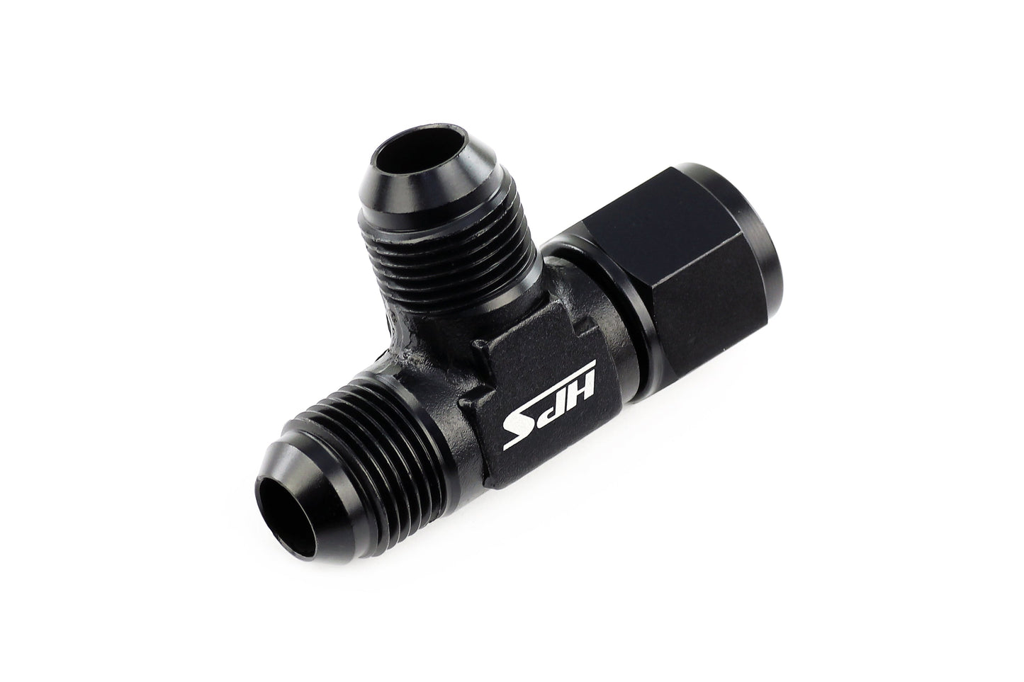 HPS Performance AN Male with AN Female on Run Tee Fitting Adapter, Aluminum, Black
