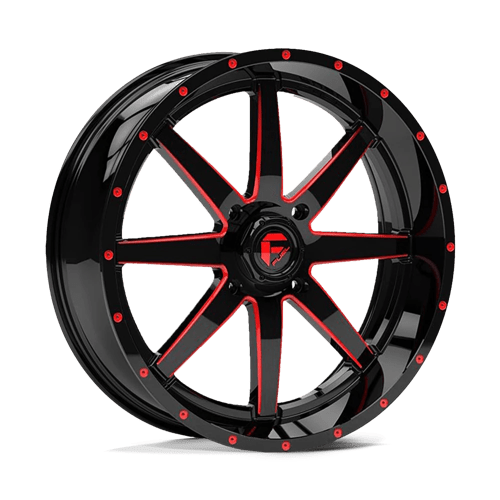 Fuel Offroad D650 MAVERICK UTV Gloss Black Milled W/ Red Tint 20x7 +13 4x156mm 132mm