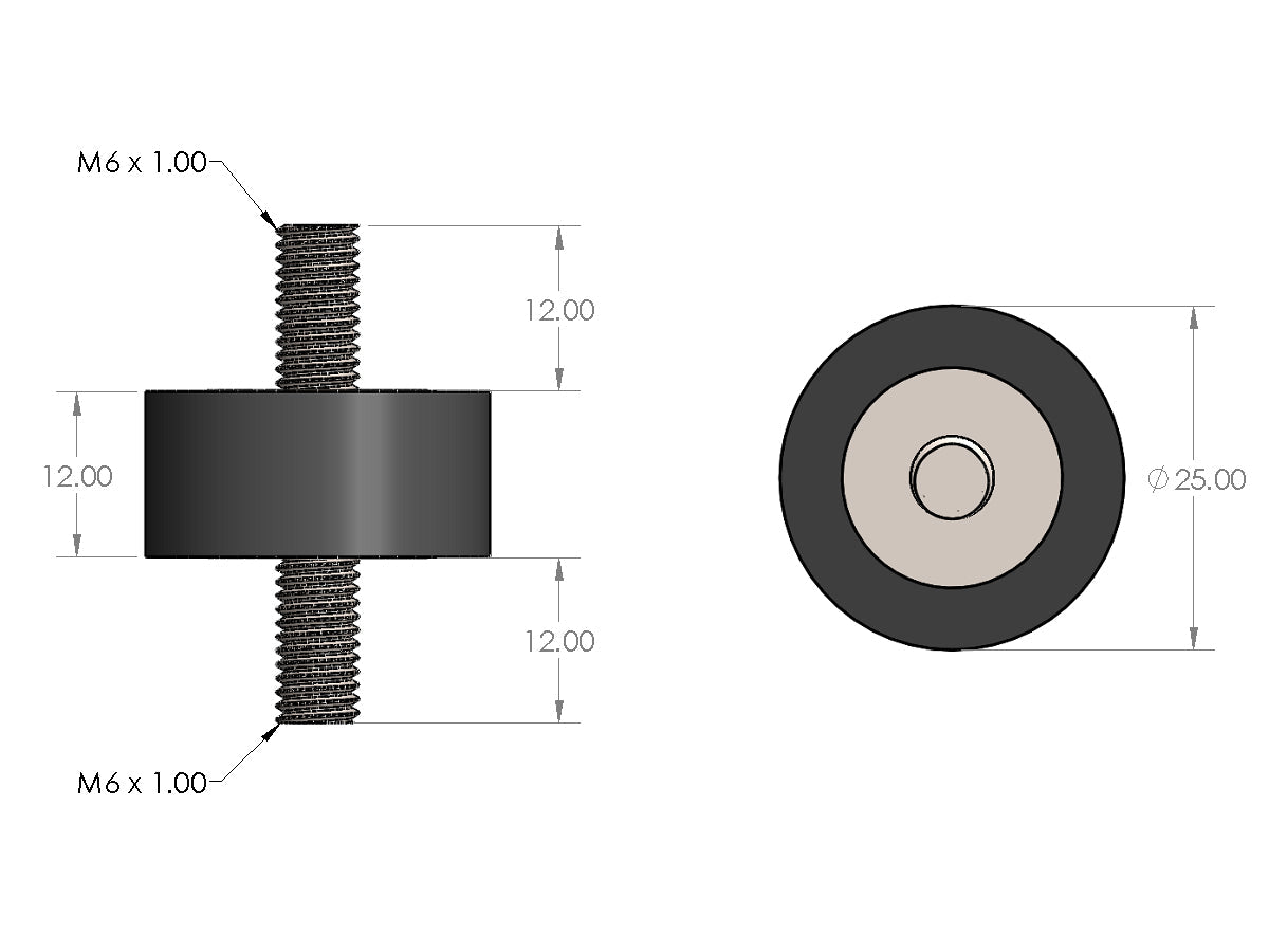 HPS M6 Rubber Vibration Mount, 1/2" Tall, Male to Male, HW-RM6-050