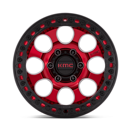KMC KM237 RIOT BEADLOCK Candy Red W/ Satin Black Ring 17x9 -12 6x139.7mm 108mm