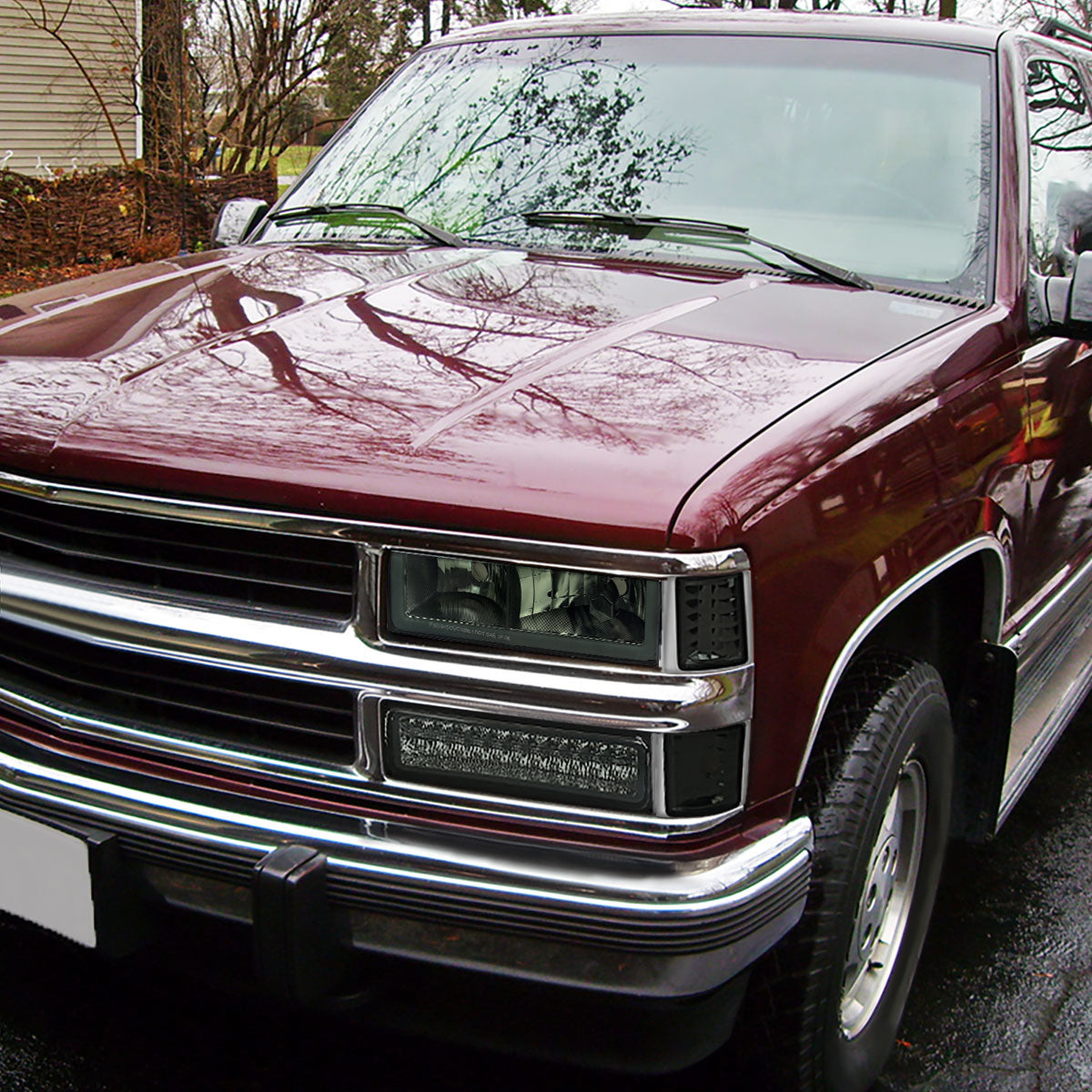 1988-1998 Chevrolet C/K C10/Tahoe/Suburban/Silverado GMC Sierra/Yukon/Suburban LED Bar Crystal Headlights (Chrome Housing/Smoked Lens)