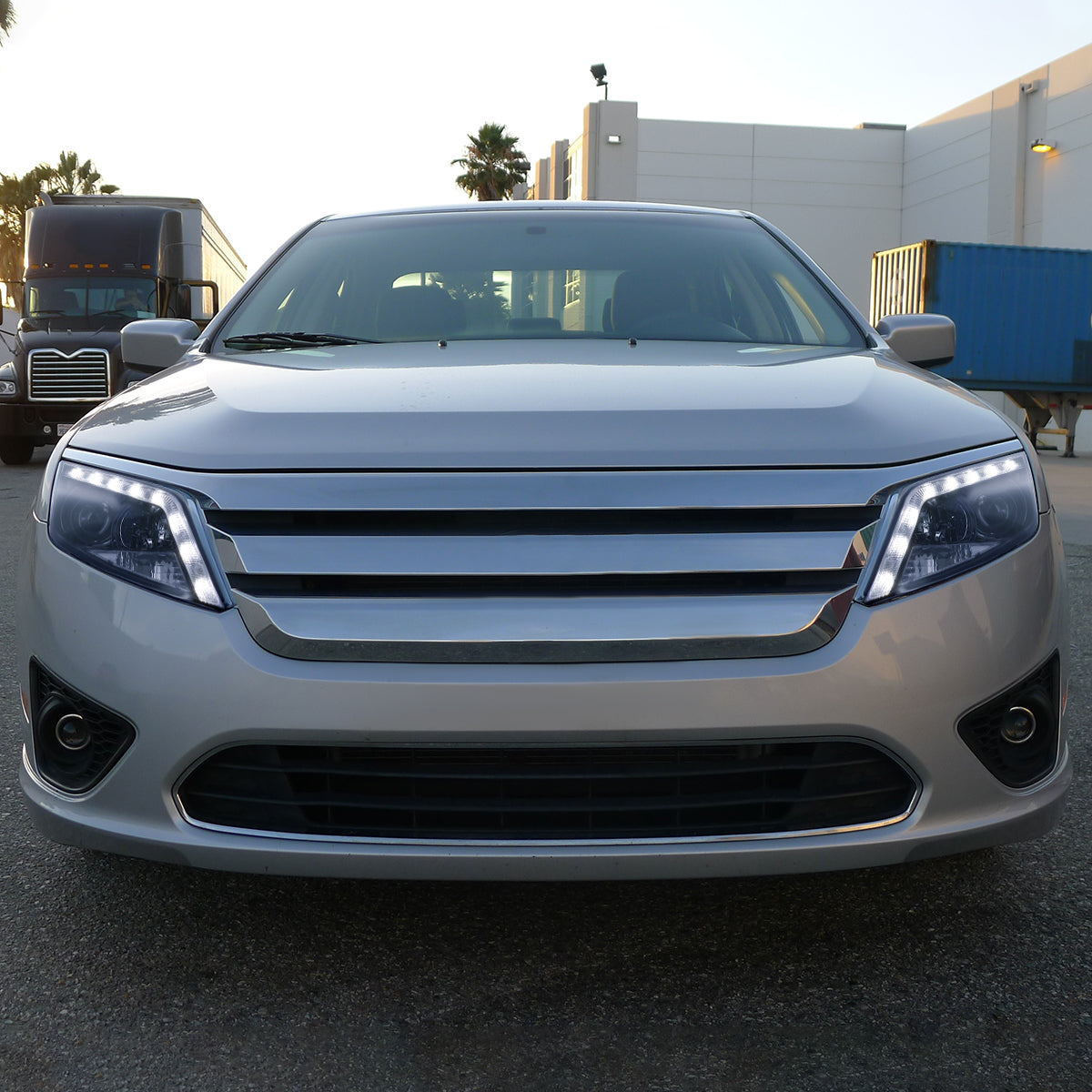 2010-2012 Ford Fusion Projector Headlights w/ LED Light Strip (Glossy Black Housing/Smoked Lens)