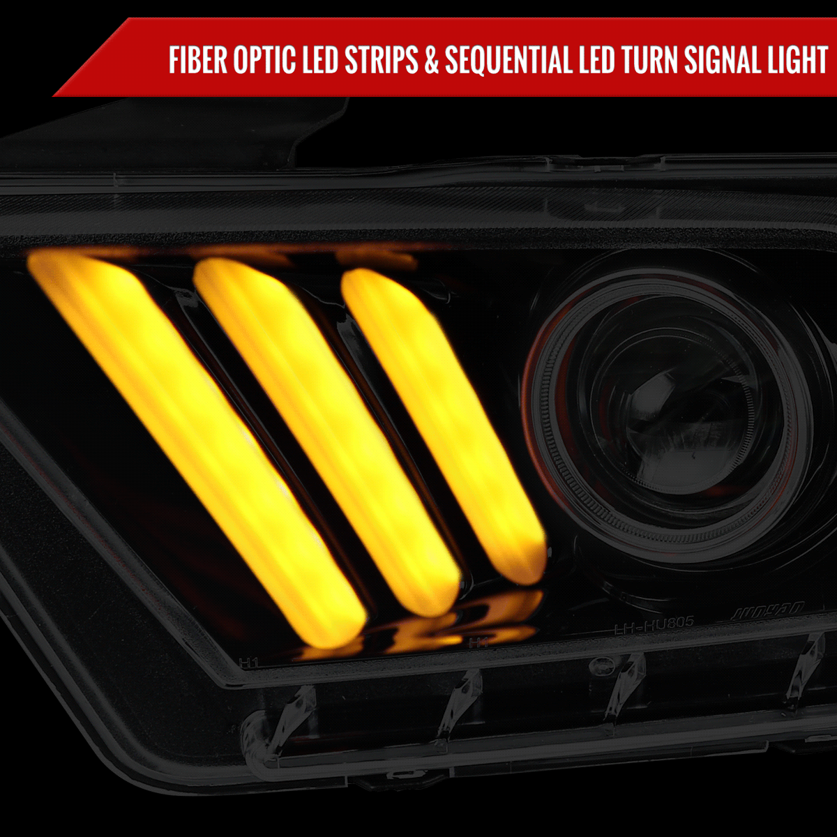 2010-2014 Ford Mustang LED Bar Projector Headlights w/ Sequential Turn Signals (Glossy Black Housing/Smoked Lens)