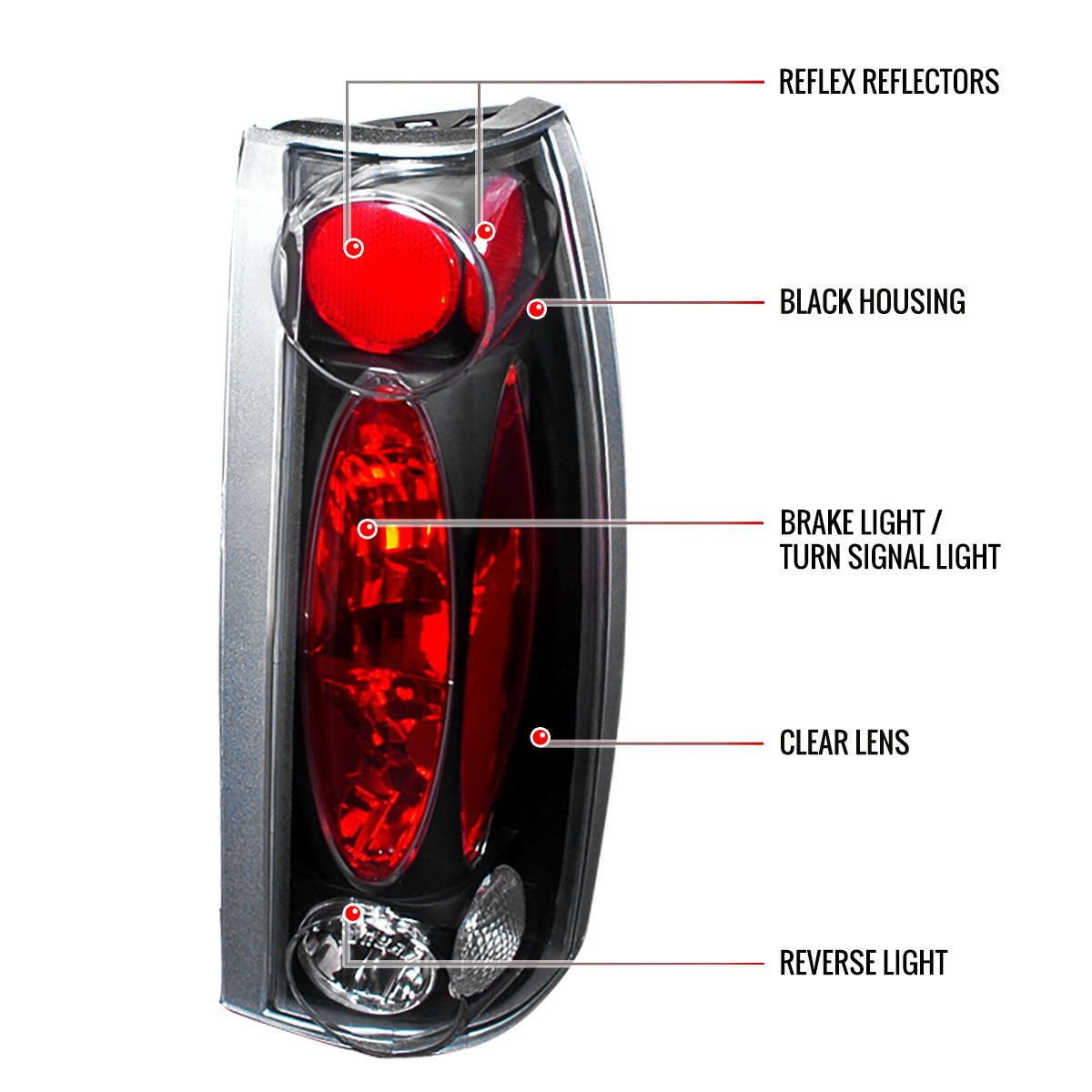 1988-2000 Chevrolet C/K C10/Silverado/Tahoe/Suburban GMC Sierra/Jimmy/Yukon Tail Lights (Matte Black Housing/Clear Lens)