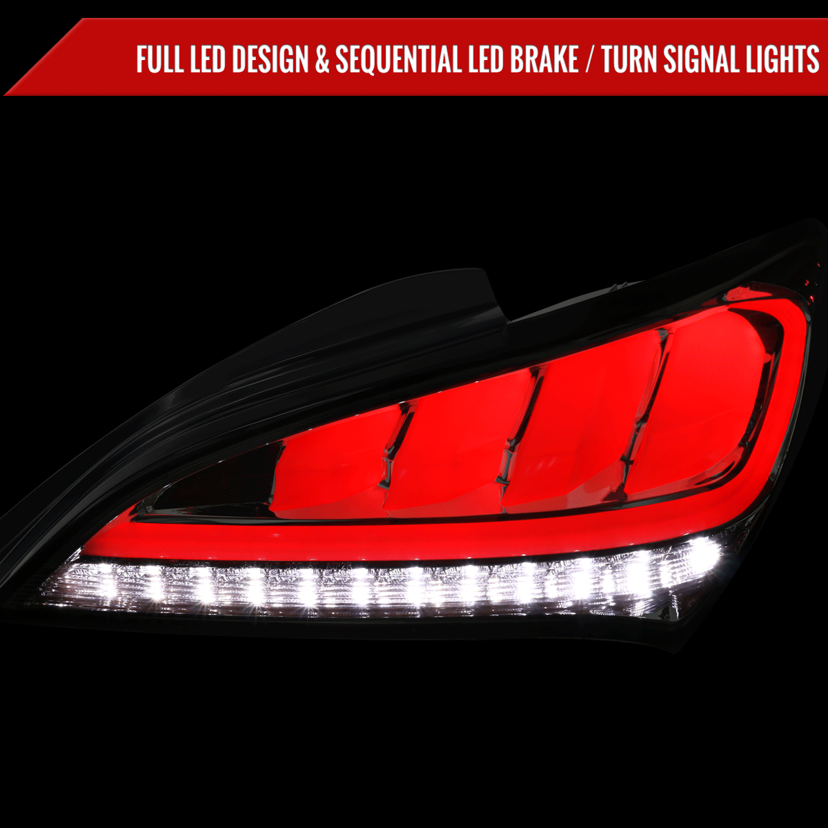 2010-2016 Hyundai Genesis Coupe White Bar Sequential LED Tail Lights (Chrome Housing/Smoked Lens)