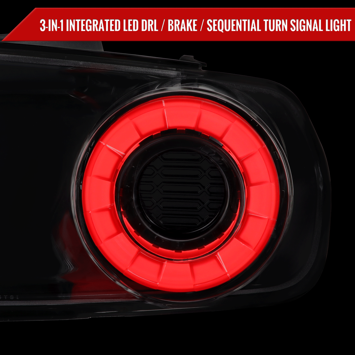 2015-2022 Ford Mustang Coupe/Convertible Red LED Bar Tail Lights (Glossy Black Housing/Clear Lens)