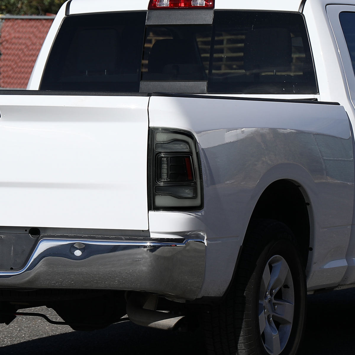 2009-2018 Dodge RAM 1500/2010-2018 RAM 2500 3500 White LED Bar Tail Lights (Black Housing/Smoked Lens)