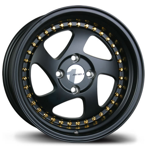 AVID.1 AV-19 Matte Black W/ Gold 15x8 +25 4x100mm 73.1mm