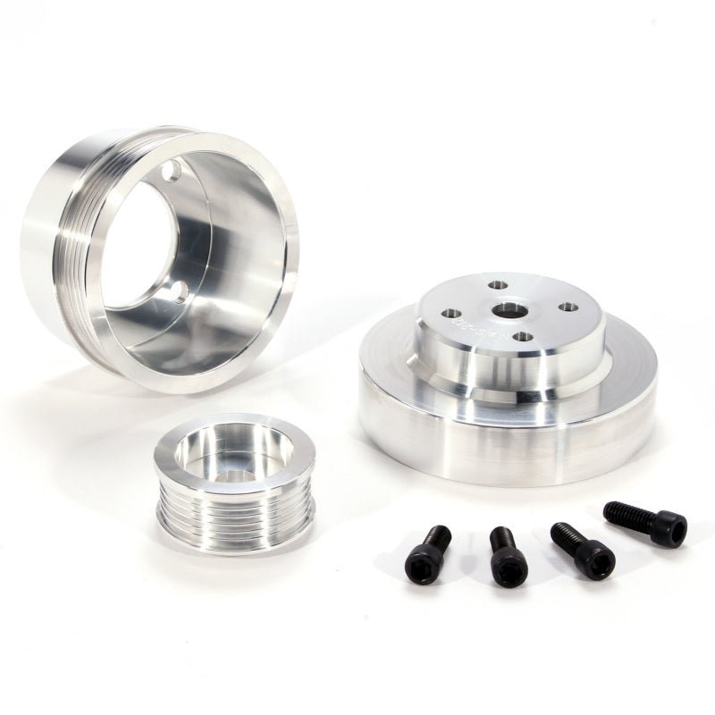 BBK 86 - 93 Mustang 5.0 Underdrive Pulley Kit - Lightweight CNC Billet Aluminum (3pc) Pulleys - Crank, Underdrive