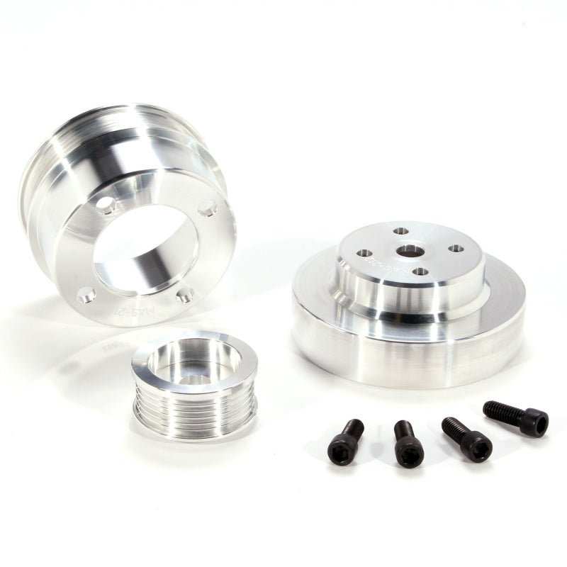BBK 86 - 93 Mustang 5.0 Underdrive Pulley Kit - Lightweight CNC Billet Aluminum (3pc) Pulleys - Crank, Underdrive