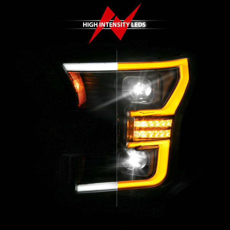 ANZO 15-17 Ford F-150 (Factory Halogen Model ONLY) Full LED Proj Headlights Init/SeqSig Black- Pair