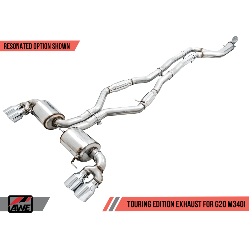 AWE Tuning 2019+ BMW M340i (G20) Resonated Touring Edition Exhaust - Quad Chrome Silver Tips