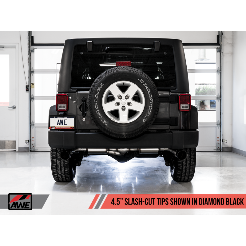 AWE Tuning 07-18 Jeep Wrangler JK/JKU 3.6L Tread Edition Axle-Back Dual Exhaust - Diamond Black Tips