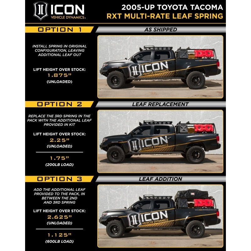 ICON 05 - 15 Toyota Tacoma 0 - 3.5in/16 - 17 Toyota Tacoma 0 - 2.75in Stage 9 Suspension System w/Billet Uca Coilovers