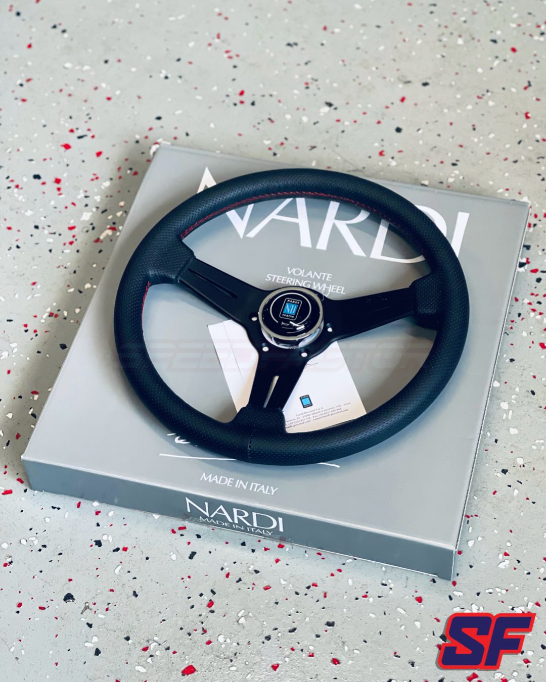 Nardi Classic 330mm Steering Wheel - Black Perforated Leather / Red Stitch