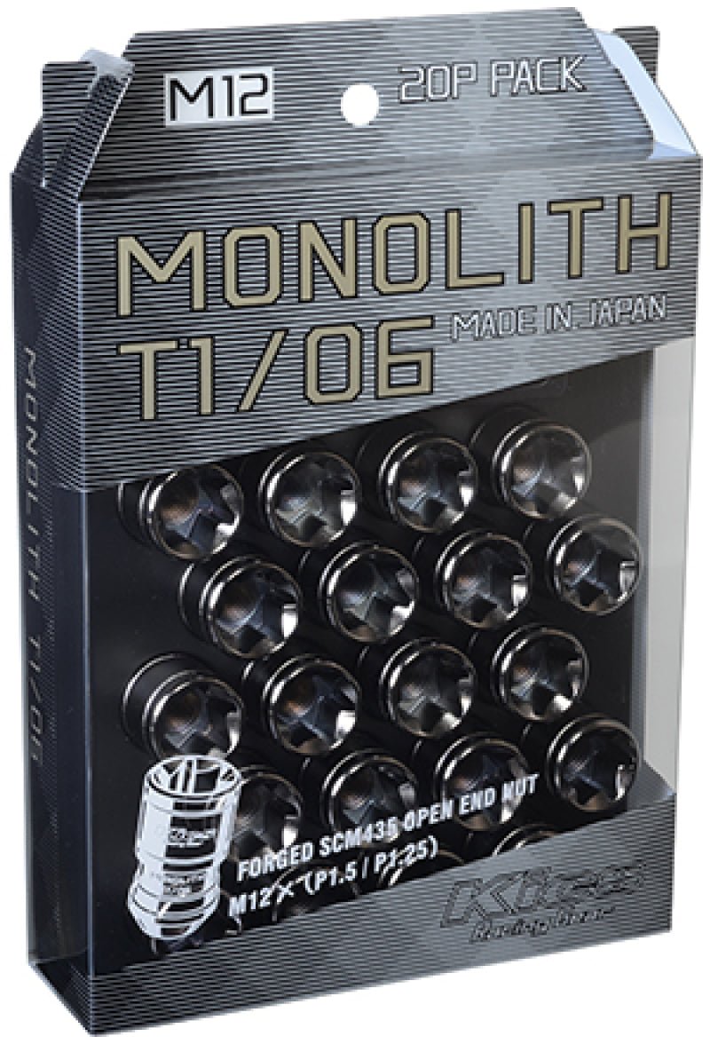 Project Kics 12 x 1.5 Glorious Black T1/06 Monolith Lug Nuts - 20 Pcs-Lug Nuts-Project Kics