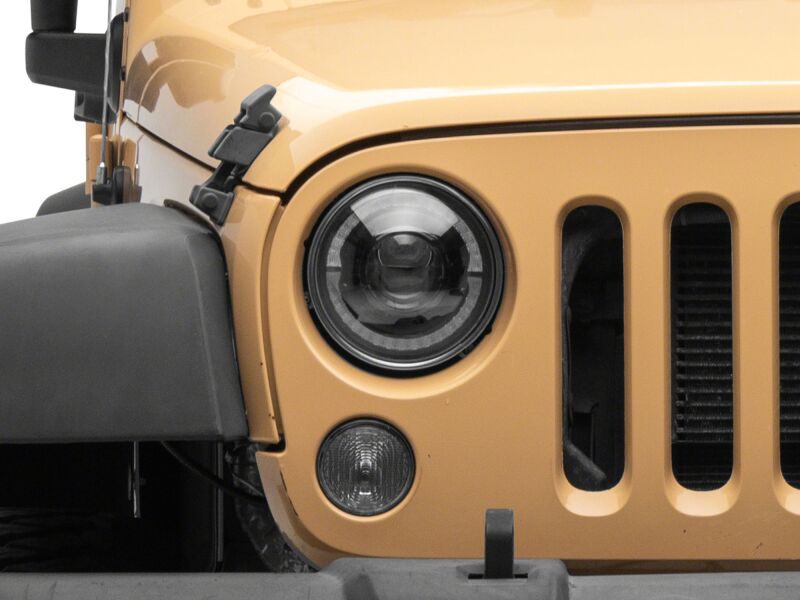 Raxiom 07-08 Jeep Wrangler JK Hi Output LED Headlights/Angel Eye DRL- Black Housing- Clear Lens-Headlights-Raxiom
