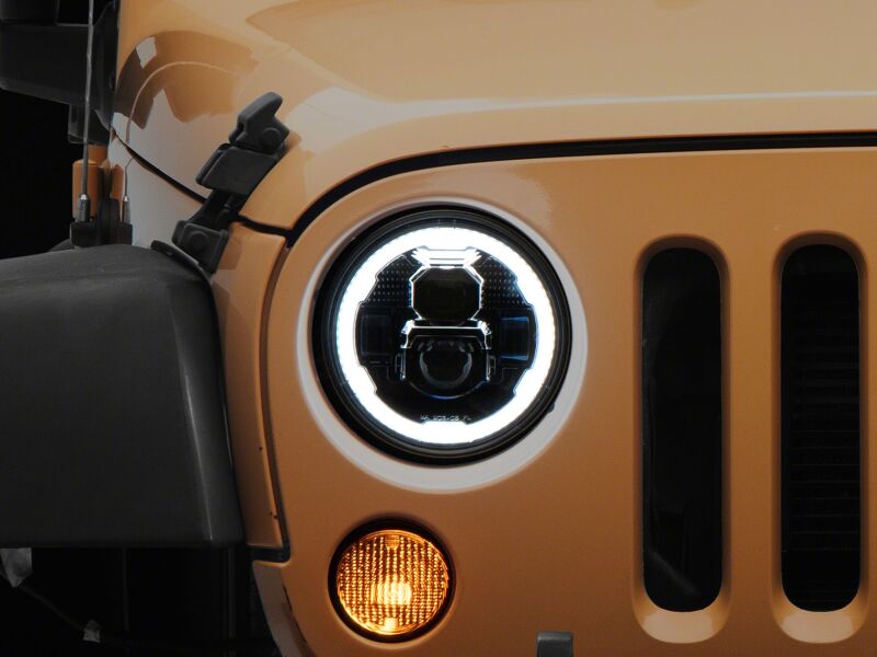 Raxiom 07-18 Jeep Wrangler Axial Series 7-Inch LED Headlights w DRL/ Black Housing - Clear Lens-Headlights-Raxiom