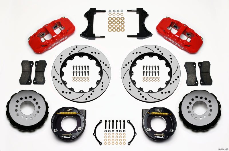 Wilwood AERO4 Rear P-Brake Kit 14.00in Drilled Red Chevy C-10 2.42 Offset 5-lug-Big Brake Kits-Wilwood