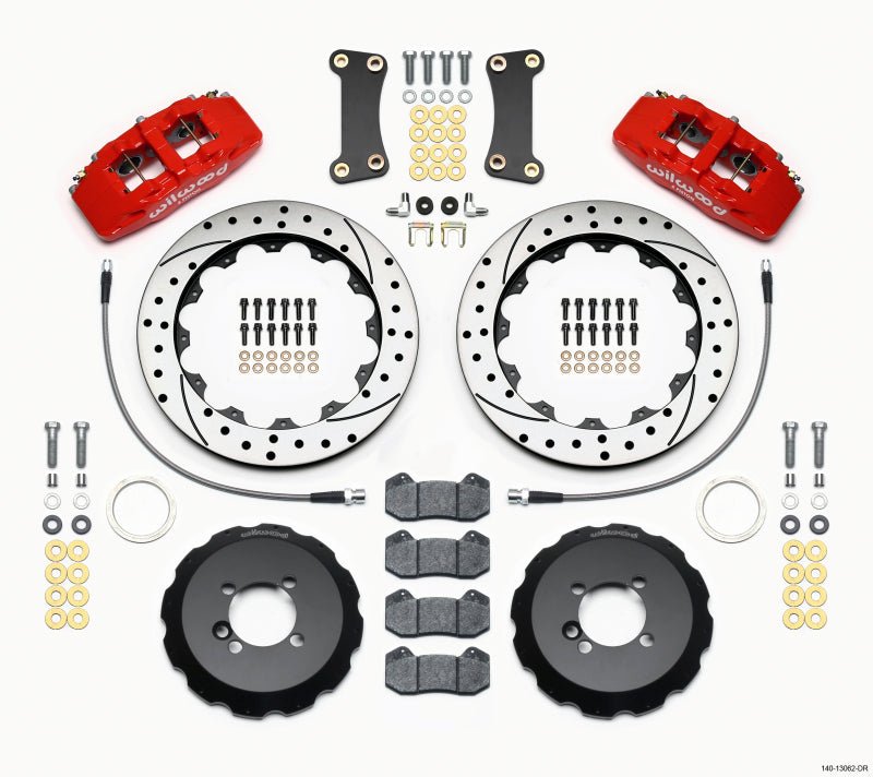 Wilwood Dynapro 6 Front Hat Kit 12.88in Drilled Red 2002-Up Mini Cooper w/ Lines-Big Brake Kits-Wilwood