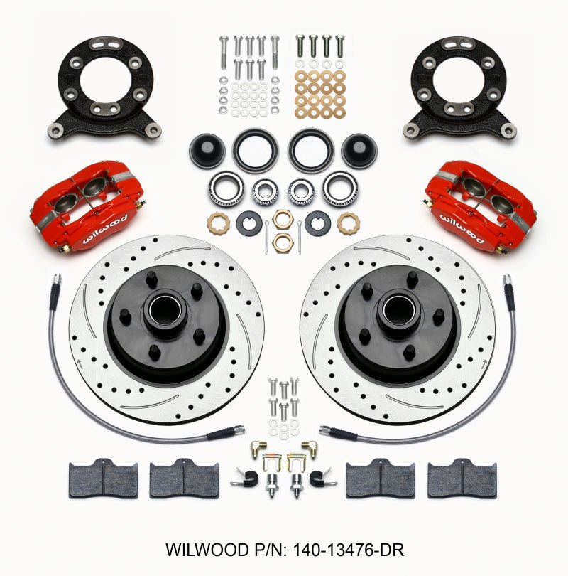Wilwood Forged Dynalite-M Front Kit 11.30in 1 PC Rotor&Hub Drill-Red 1965-1969 Mustang Disc & Drum-Big Brake Kits-Wilwood