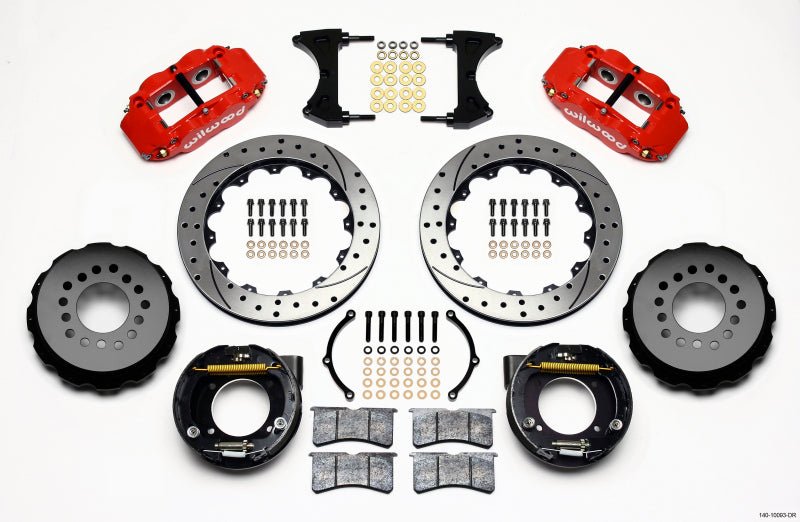 Wilwood Narrow Superlite 4R Rear P-Brk Kit 12.88in Drilled Red Chevy C-10 2.42 Offset 5-lug-Big Brake Kits-Wilwood