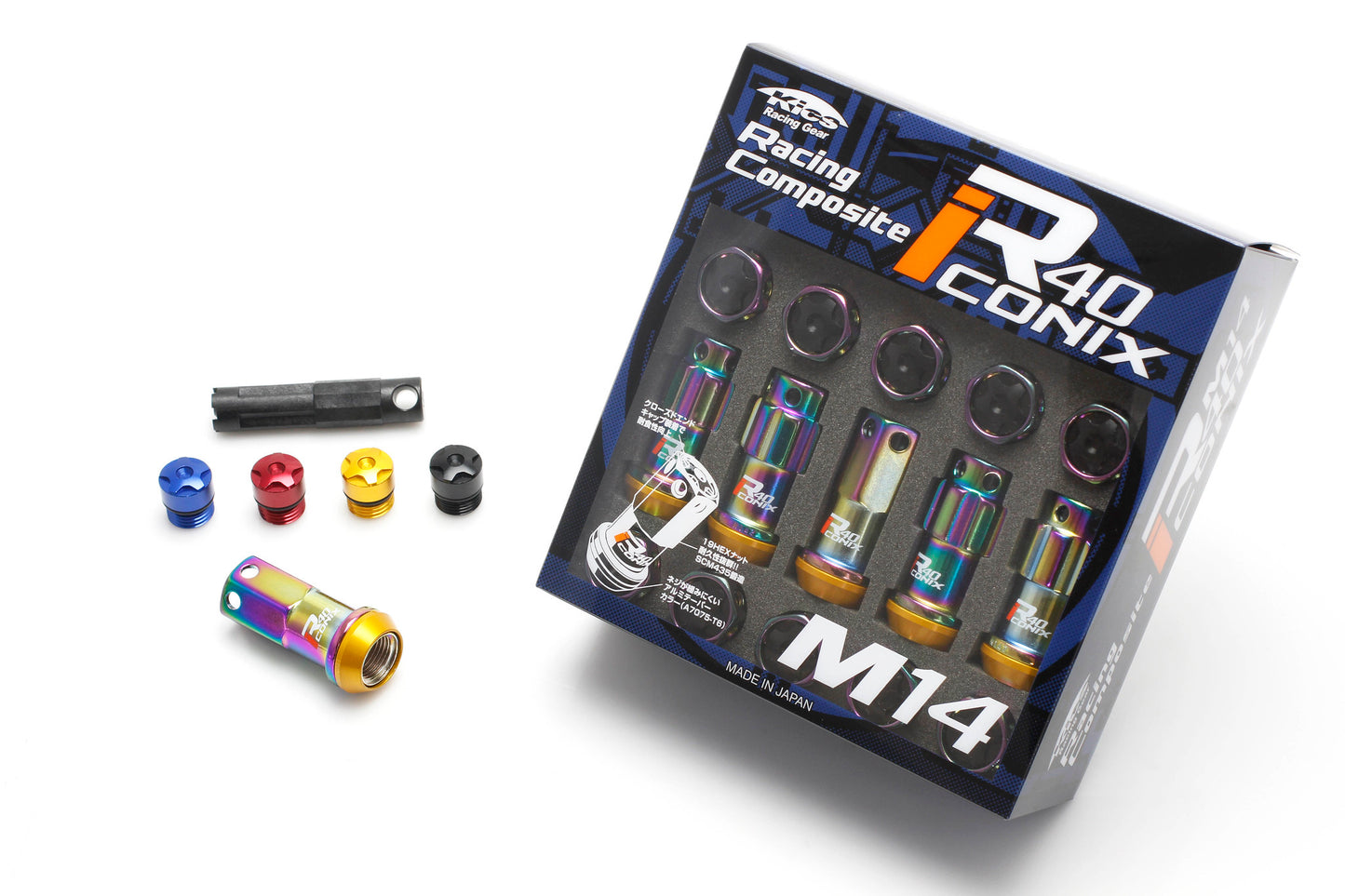 PROJECT KICS R40 ICONIX M14x1.5 Lug Nuts W/ LOCKS AND CAPS (Neo Chrome)