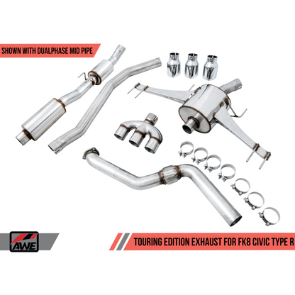 AWE Tuning 2017+ Honda Civic Type R Touring Edition Exhaust w/Front & Mid Pipes - Chrome Silver Tips
